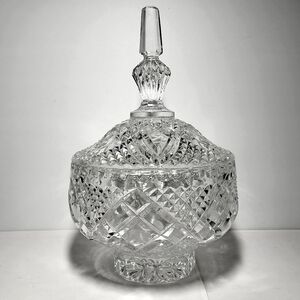 Vintage Bohemian Cut Glass Bonbonniere Dish With Lid (9" Tall)